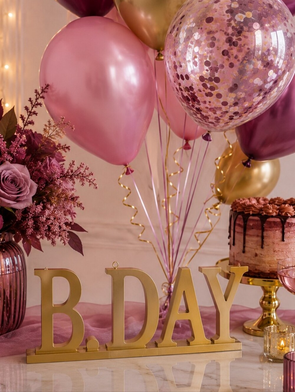 Gold “B.DAY” Balloon Weight Birthday Party Decor – 14” Table Accent